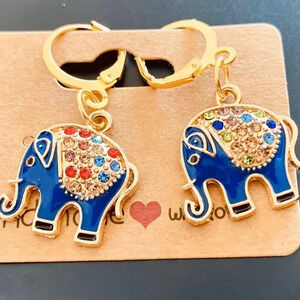 Cute and Colorful Sparkly Blue elephant Rhinestone Women's Fashion earrings set